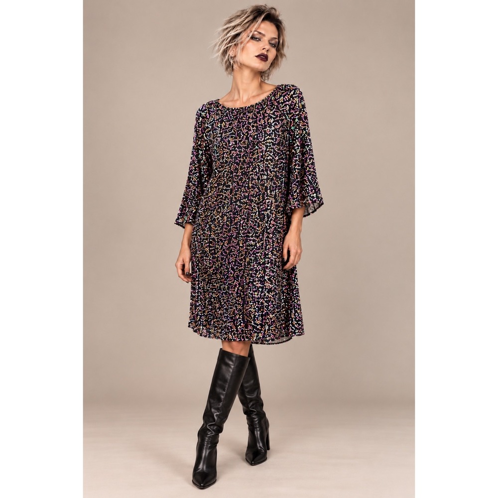Anthropologie Starling M Sequin Tunic Dress Black Multicolor